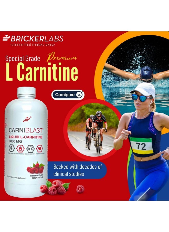 Bricker Labs CARNIBLAST Liquid L-Carnitine 3000mg, Premium L Carnitine Carnipure, Energy Nutrition, Energy Supplement and Energy Booster, Raspberry, 16 fl oz