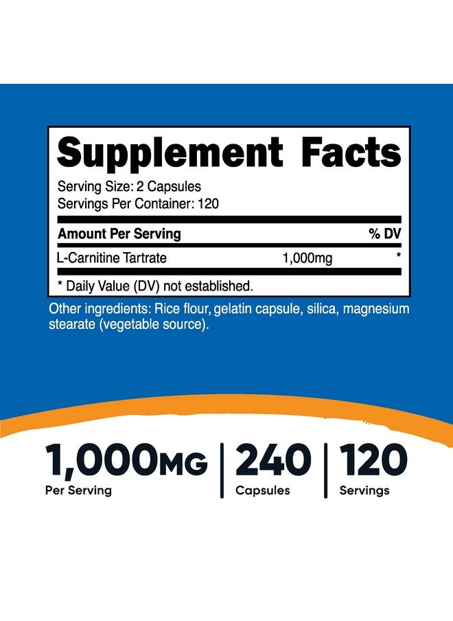 Nutricost L-Carnitine Tartrate 1,000mg, 240 Capsules - 500mg Per Capsule, 120 Servings