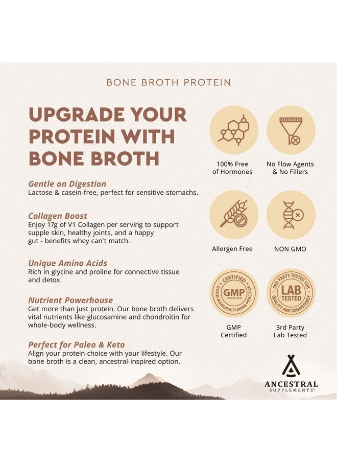 Ancestral Supplements Grass Fed Protein Powder, Vanilla, Beef Bone Broth Based with Beef Organs & Organic Mushrooms, Gut Health Support, High Protein Supplement, 20g Protein Per Serving, 30 Day Supply