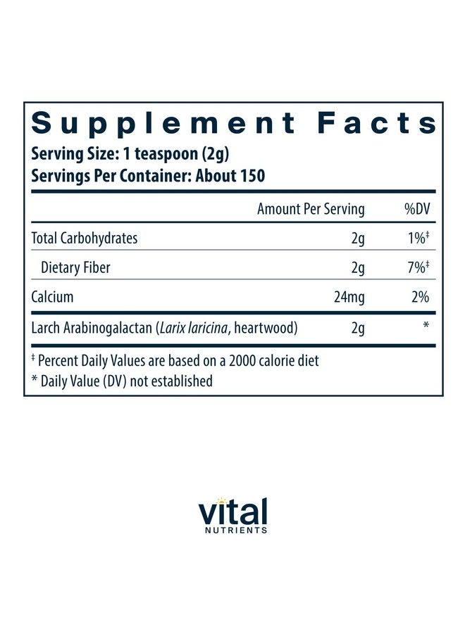 Vital Nutrients Arabinogalactan Powder | Vegan Prebiotic Fiber Supplement for GI Health, Liver, and Immune Support* | Gluten, Dairy, Soy Free | Non-GMO | 300g