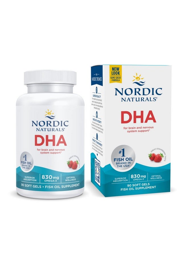 Nordic Naturals DHA, Strawberry - 90 Soft Gels - 830 mg Omega-3 - High-Intensity DHA Formula for Brain & Nervous System Support - Non-GMO - 45 Servings