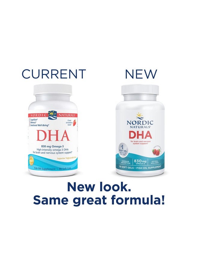 Nordic Naturals DHA, Strawberry - 90 Soft Gels - 830 mg Omega-3 - High-Intensity DHA Formula for Brain & Nervous System Support - Non-GMO - 45 Servings