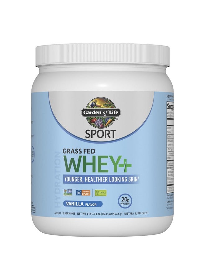 Garden of Life Sport Whey Protein Powder Vanilla Flavor 20g Plus Marine Collagen Peptides & MSM for Women and Men, Optimum Amino Energy, Younger, Healthier Looking Skin - Grass Fed, About 15 Servings