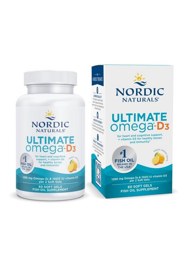 Nordic Naturals Ultimate Omega-D3, Lemon Flavor - 60 Soft Gels - 1280 mg Omega-3 + 1000 IU Vitamin D3 - Omega-3 Fish Oil - EPA & DHA - Promotes Brain, Heart, Joint, & Immune Health - 30 Servings