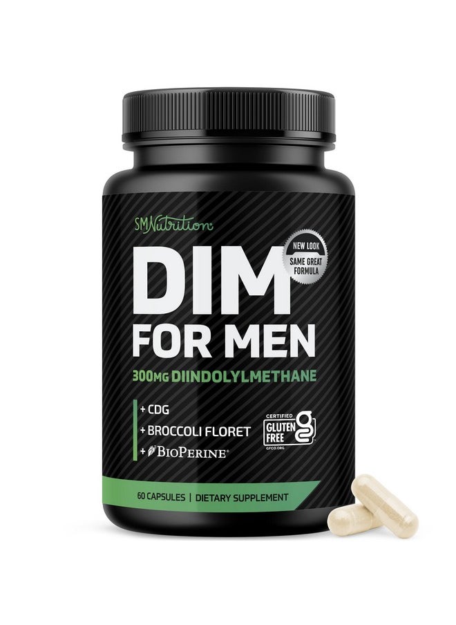 DIM 300mg For Men, Estrogen Blocker & Aromatase Inhibitor | Men’s Hormone Balance & Fitness Booster Supplement with Diindolylmethane Plus CDG & Sulforaphane for Mens Health | Gluten-Free | 60 Capsules