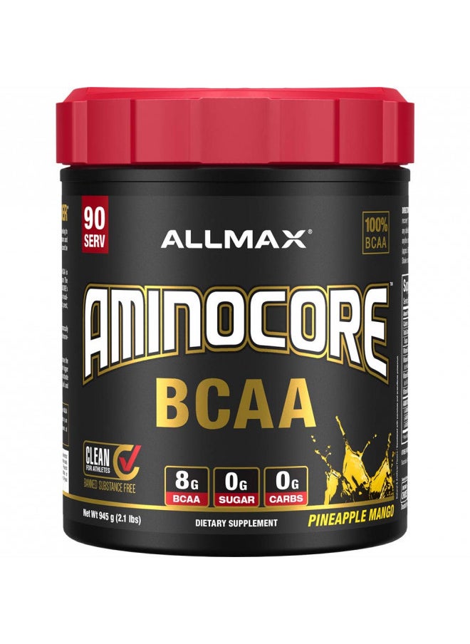 ALLMAX Nutrition AMINOCORE BCAA Powder, 8.18 Grams of Amino Acids, Intra and Post Workout Recovery Drink, Gluten Free, Pineapple Mango, 945 g