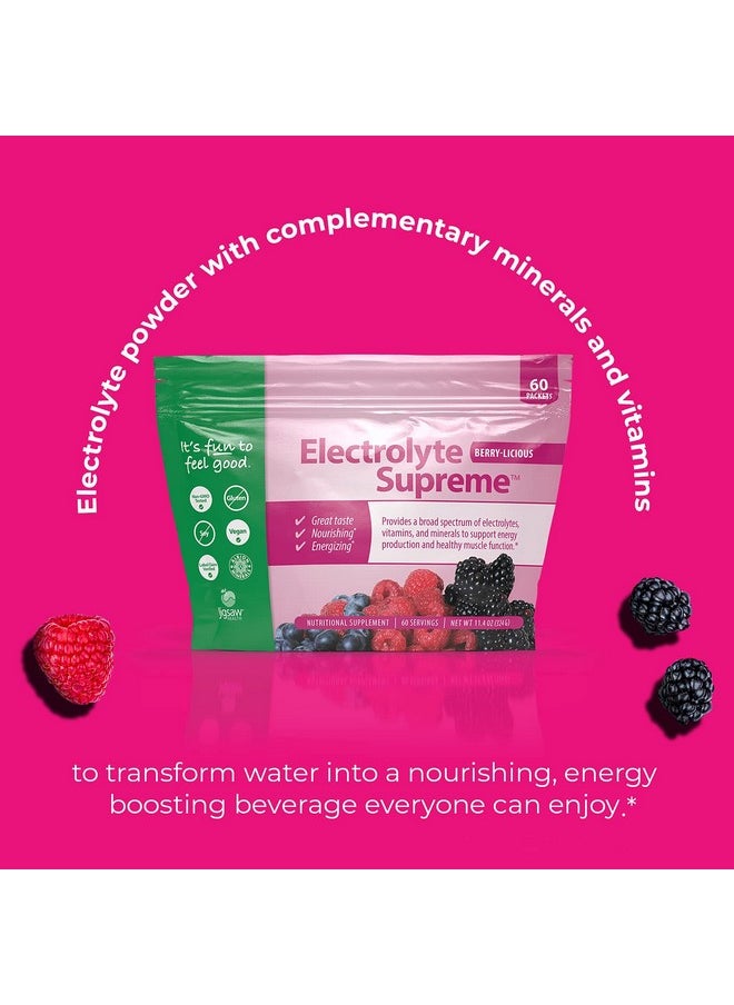 Jigsaw Health - Electrolyte Supreme - Broad Spectrum of Electrolytes + Trace Minerals - 60 Servings (60 Servings Packets, Berry)