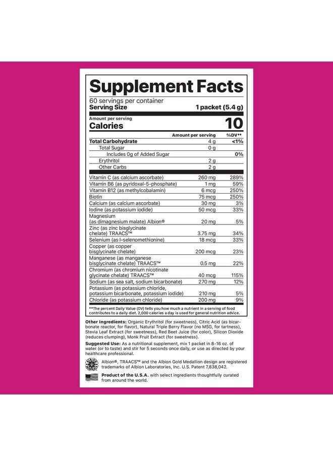 Jigsaw Health - Electrolyte Supreme - Broad Spectrum of Electrolytes + Trace Minerals - 60 Servings (60 Servings Packets, Berry)