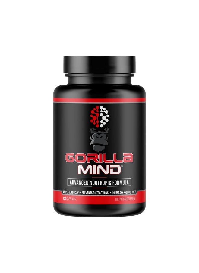 Gorilla Mind Nootropic Formula (150 Capsules) - Best Caffeinated Productivity Supplement / 8+ Hours of Focus and Energy