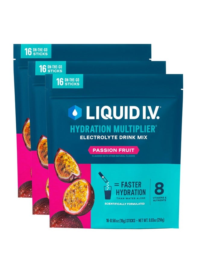 Liquid I.V.® Hydration Multiplier - Passion Fruit | Electrolyte Powder Drink Mix | 3 Pack (48 Servings)