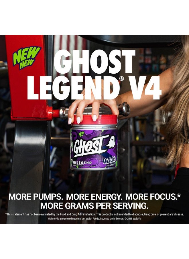 GHOST Legend V4 Pre-Workout Powder, Welch's Grape - 30 Servings - Pre-Workout for Men & Women with Choline, L-Citrulline, & Beta Alanine for Energy & Focus