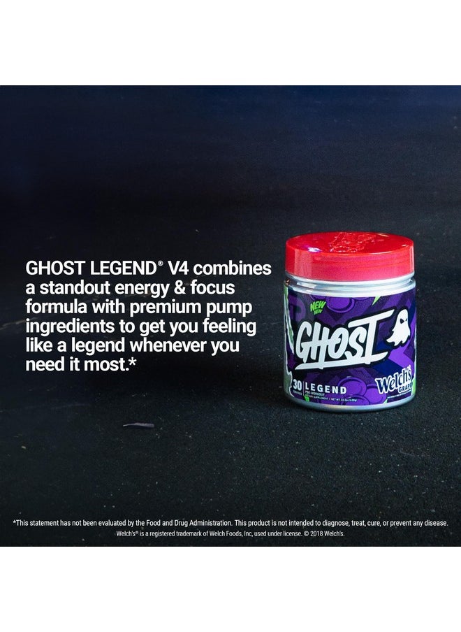 GHOST Legend V4 Pre-Workout Powder, Welch's Grape - 30 Servings - Pre-Workout for Men & Women with Choline, L-Citrulline, & Beta Alanine for Energy & Focus