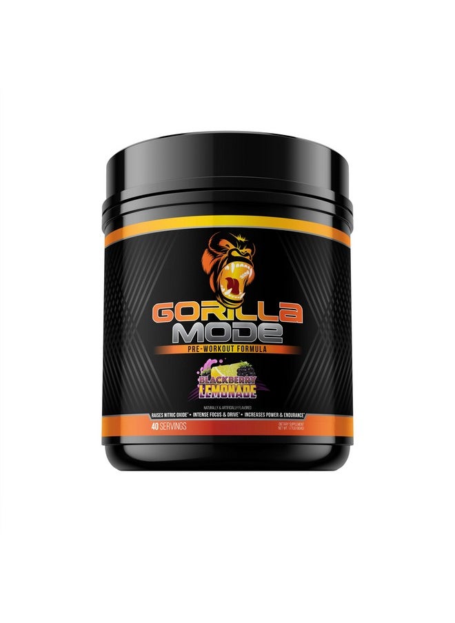 Gorilla Mode Pre Workout - Massive Pumps · Laser Focus · Energy · Power - L-Citrulline, Creatine, L-Tyrosine, Betaine, Hydroprime®, Alpha-GPC, 400mg Caffeine, Huperzine A - 800g (BlackBerry Lemonade)