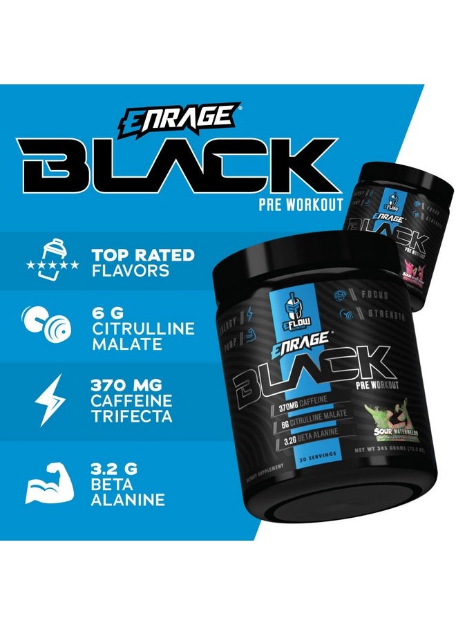 eFlow Nutrition Enrage Black High Stimulant Pre Workout Supplement - Preworkout Powder to Boost Energy, Pumps and Strength - 4 Flavors (30 Servings) (Sour Watermelon)