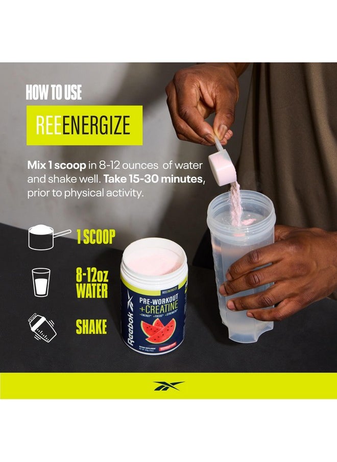 Reebok ReeEnergize Pre-Workout + Creatine | 200MG Caffeine, 3G Creatine, 4G Citrulline | Energy, Focus, Strength | Nitric Oxide Booster | 25 Servings | Watermelon Crush