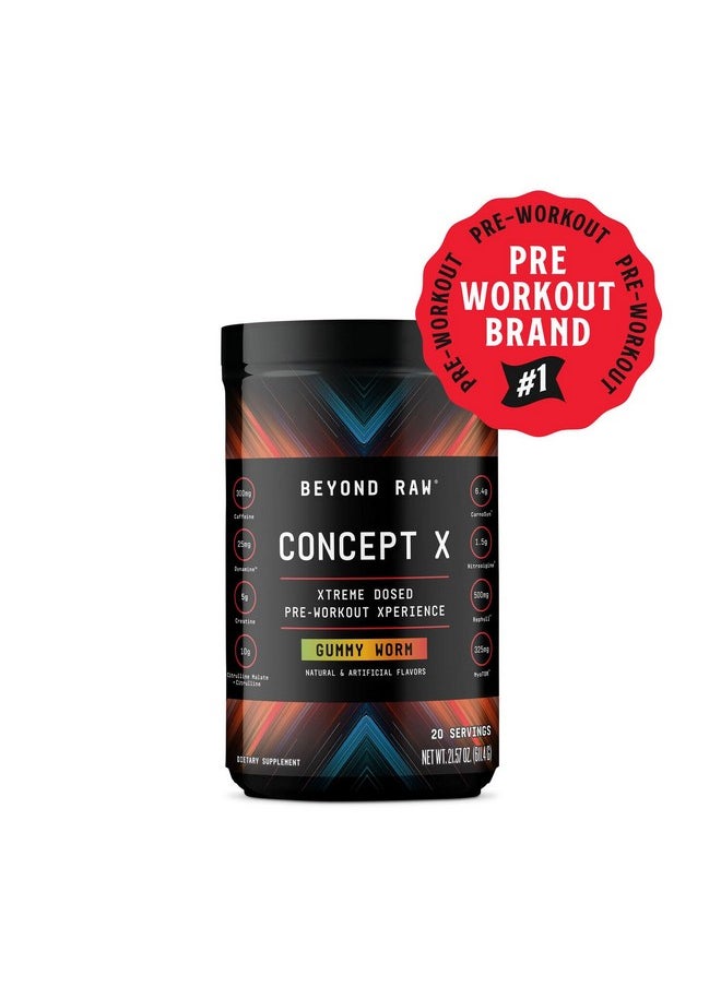 BEYOND RAW Concept X | Clinically Dosed Pre-Workout Powder | Contains Caffeine, L-Citrulline, Creatine, and Beta-Alanine | Gummy Worm | 20 Servings