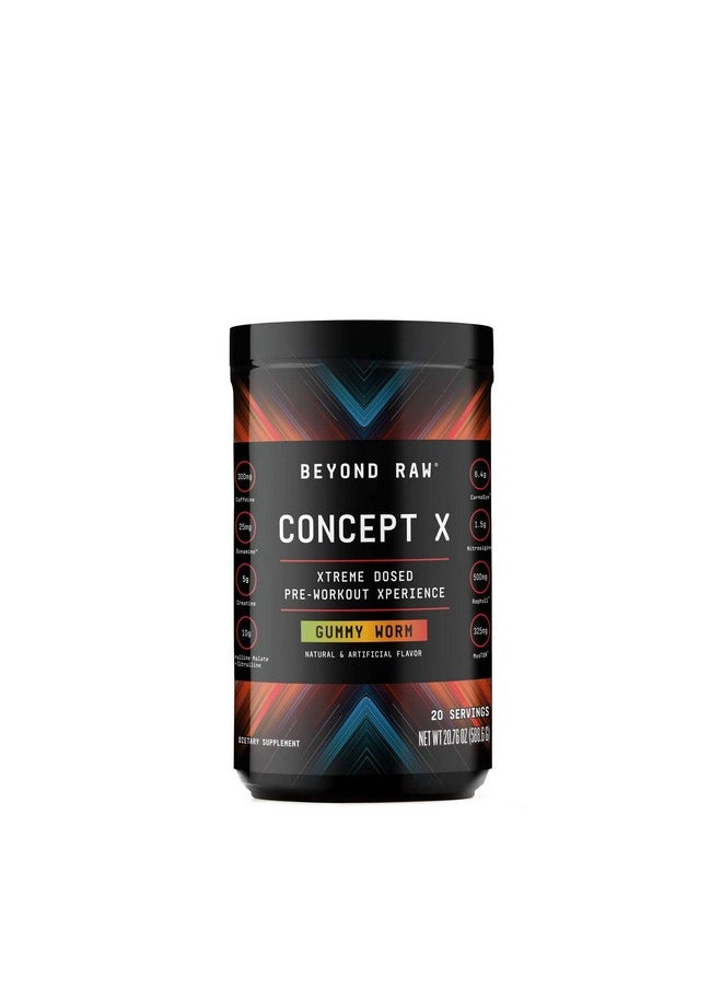 BEYOND RAW Concept X | Clinically Dosed Pre-Workout Powder | Contains Caffeine, L-Citrulline, Creatine, and Beta-Alanine | Gummy Worm | 20 Servings