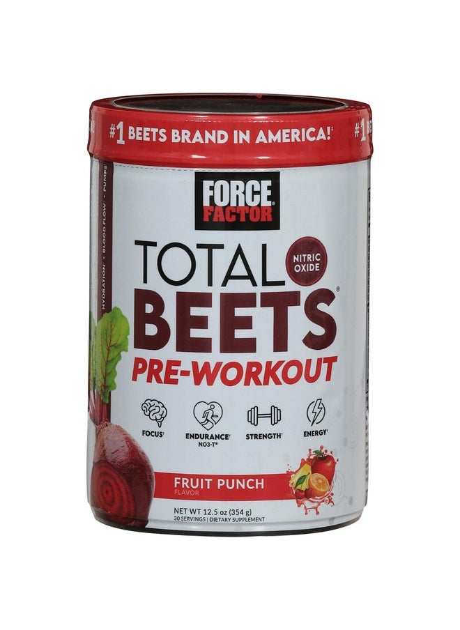 FORCE FACTOR Total Beets Pre-Workout Powder to Boost Energy & Endurance, Increase Strength, and Improve Blood Flow and Pumps, Nitric Oxide Supplement with Beet Root Powder, Fruit Punch, 30 Servings