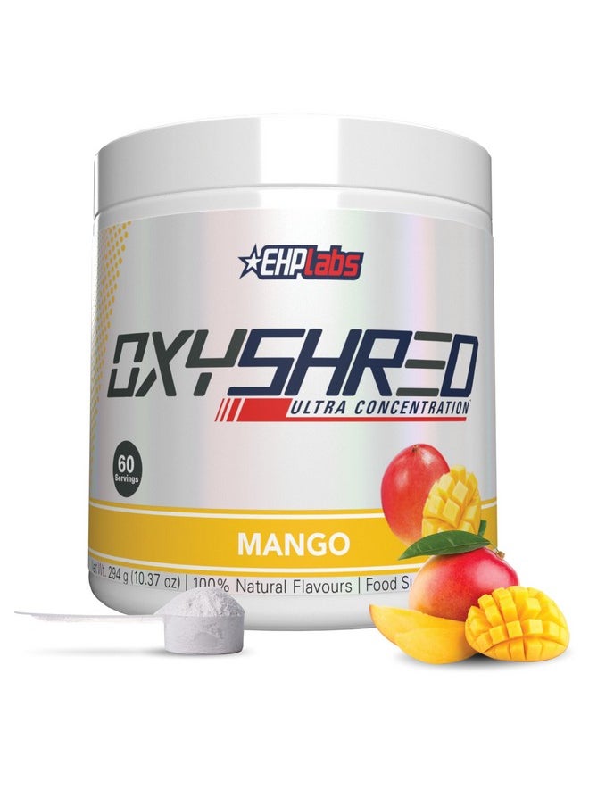 EHP Labs OxyShred Pre Workout Powder - Preworkout Powder with L Glutamine & Acetyl L Carnitine, Energy Boost Drink - Mango, 60 Servings