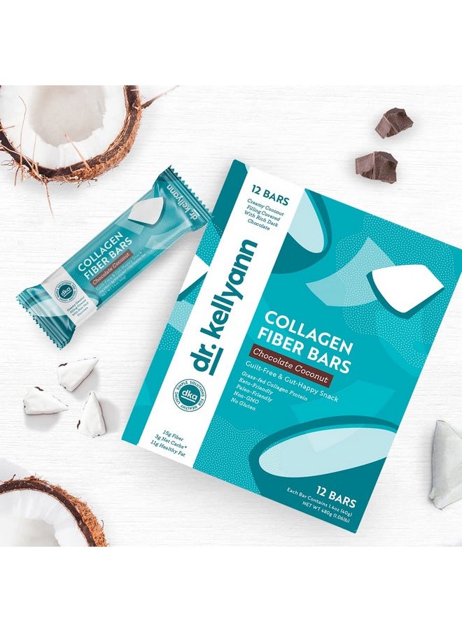 Dr. Kellyann Keto Collagen Fiber Bar (12 bars) - High Fiber, Low Carbs - Gluten Free, Non-GMO & No Artificial Sweeteners - Perfect Keto & Paleo Snack with Creamy Coconut Dipped in Dark Chocolate