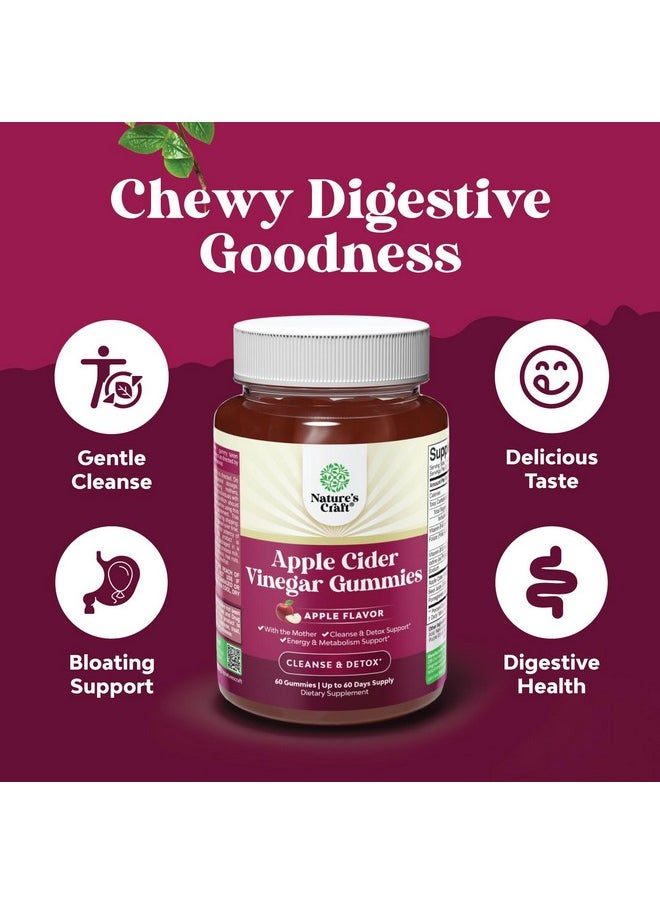 Apple Cider Vinegar ACV Gummies - Gut Health & Natural Energy Supplement with Vitamin B6 B12 Beet Root and Pomegranate - Apple Cider Vinegar with Mother Body Cleanse Detox for Women & Men 60 Servings