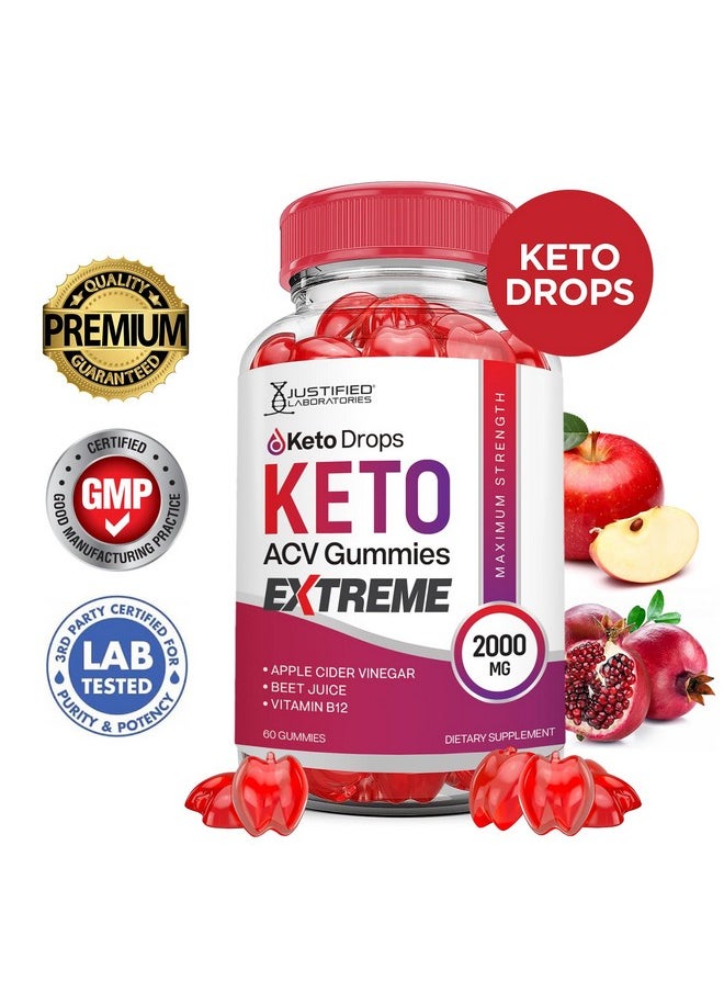 Keto Drops Keto ACV Gummies Extreme 2000MG Keto Drops Keto Gummies Advanced Formula Apple Cider Vinegar with Pomegranate Beet Juice Powder B12 Vegan Non GMO 60 Gummys