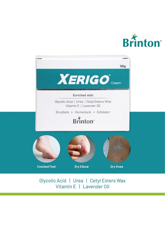 Xerigo Intense Skin Moisturizing Cream With Exfoliating Ingredients For Cracked Feet, Elbow & Knees, Prevents Moisture Loss, Non-Greasy ,50Gm