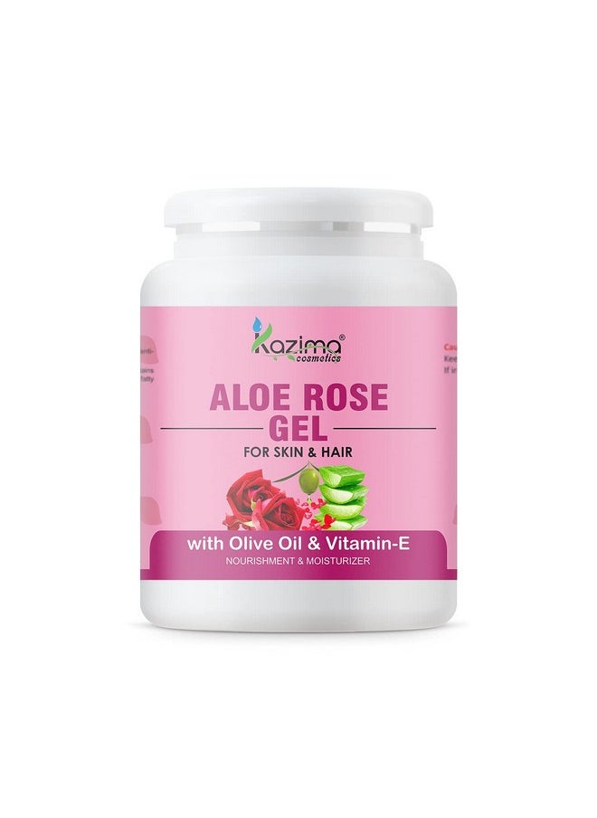 Aloe Rose Gel With Pure Aloe Vera, Olive & Vitamin E For Face, Skin & Hair - Moisturizing, Sunburn, Acne Scars, Wrinkles & Dark Circles (500 Gram)