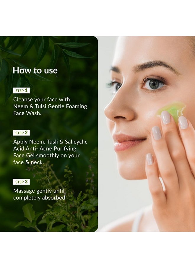 Neem, Tulsi & Salicylic Acid Anti-Acne Purifying Face Gel | Helps Prevent Acne & Pimples | Helps Reduce Skin Redness & Inflammation | No Parabens | Suitable For Acne Prone Skin | 50G