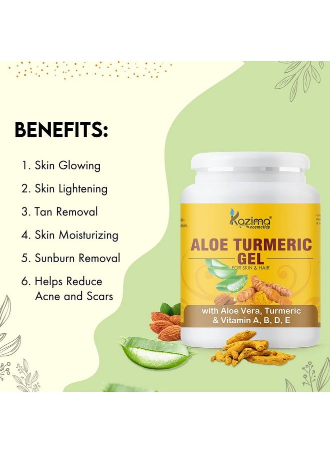 Aloe Turmeric Gel With Pure Aloe Vera, Turmeric & Vitamin A, B, D, E For Face, Skin & Hair - Moisturizing, Skin Brightening, Acne Scars, Wrinkles, Sunburn & Dark Circles (500 Gram)