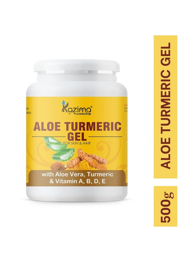 Aloe Turmeric Gel With Pure Aloe Vera, Turmeric & Vitamin A, B, D, E For Face, Skin & Hair - Moisturizing, Skin Brightening, Acne Scars, Wrinkles, Sunburn & Dark Circles (500 Gram)