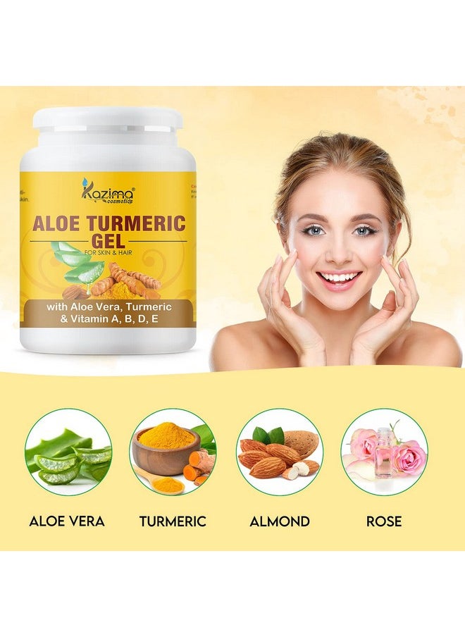 Aloe Turmeric Gel With Pure Aloe Vera, Turmeric & Vitamin A, B, D, E For Face, Skin & Hair - Moisturizing, Skin Brightening, Acne Scars, Wrinkles, Sunburn & Dark Circles (500 Gram)