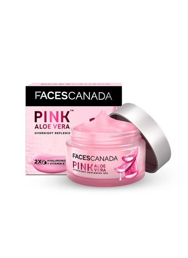 Pink Aloe Vera Overnight Replenish Gel, 50G | Hyaluronic Acid & Vitamin E | Intense Hydration | Lightweight, Non Sticky & Absorbs Easily | Anti-Ageing, Nourishing & Skin Tightening