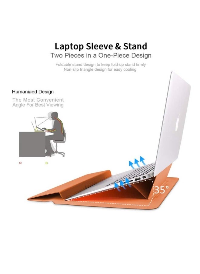 Laptop Sleeve Compatible with 13-13.3 inch MacBook Pro/Air , Smart Sleeve All-in-One Protective Carrying Case | Invisible Stand | Wrist Rest | Storage Pouch(Brown)