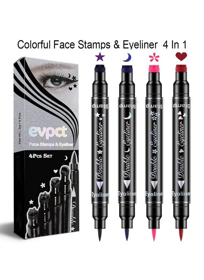 Colored Winged Eyeliners Stamp 4In1 Stars Flowers Hearts Moon Colorful Face Stamps Makeup Eyeliner Eye Stamp Liners Tool Set Kit For Women Purple Blue Red Pink Eyeliner Stamp Wingliner Shapes 02