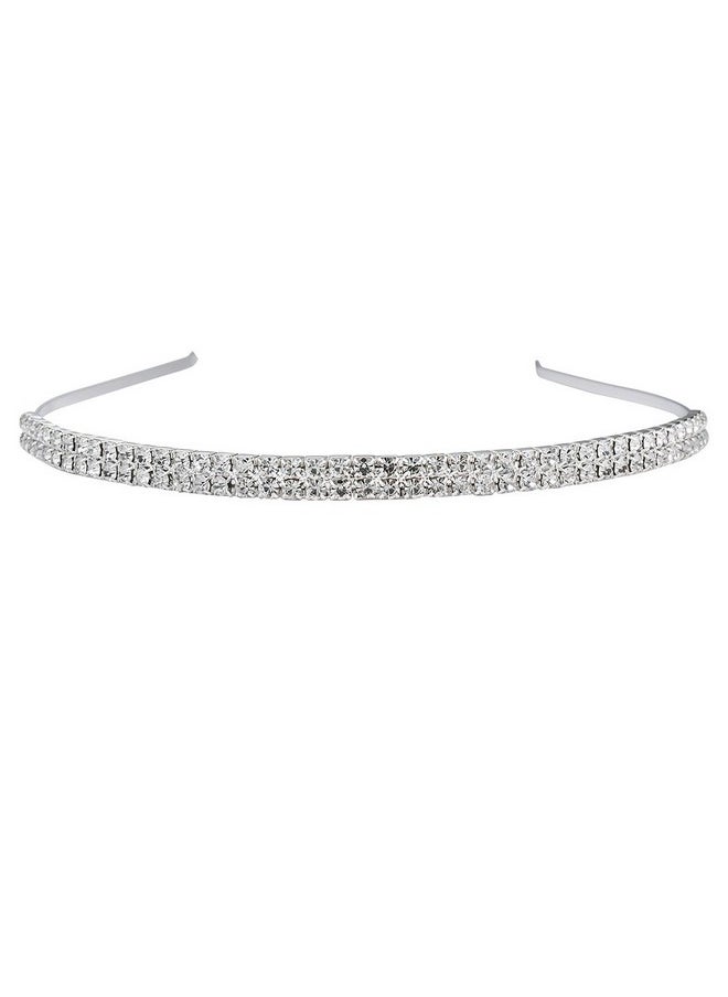 2 Row Crystal Rhinestone Headband Thin Hair Band Bridal Prom Party Headband Hair Accessories For Women Girls (2 Row)