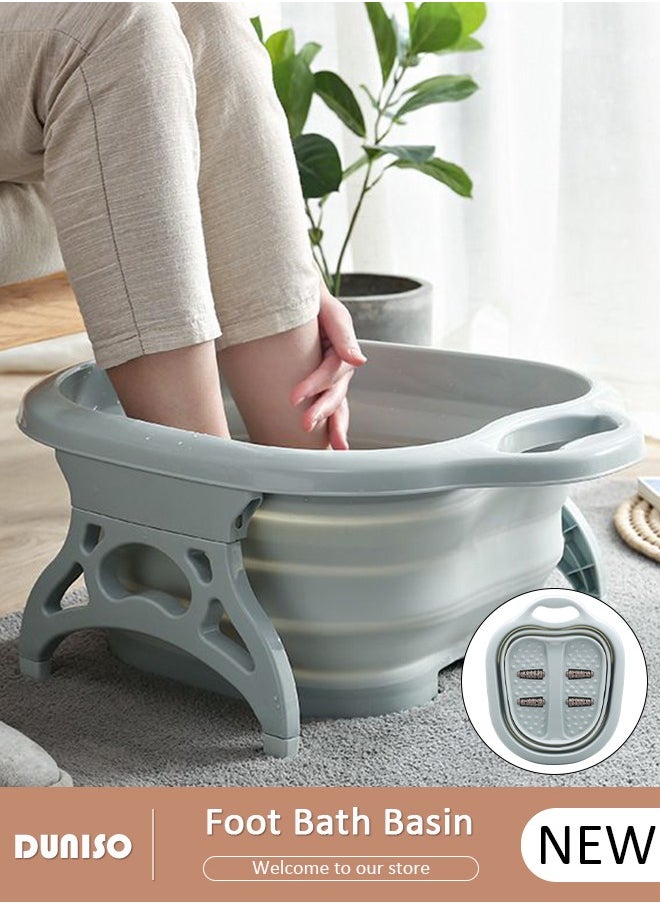 Collapsible Foot Bath Basin, Portable Foot Soak Tub with Massaging Rollers, Folding Foot Tub for Soaking Feet, Pedicure Foot Spa Bucket for Relieving Fatigue And Body Stress, Multifunctional Bucket for Travel