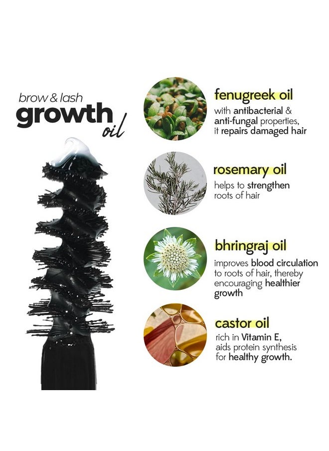 Eyelash & Eyebrow Growth Oil For Overnight Use, Organic & Natural, Infused With Rosemary, Bhringraj & Castor Oil, Nourishes & Promotes Hair Growth, Repairs Hair Follicles, Cruelty-Free, 6Ml