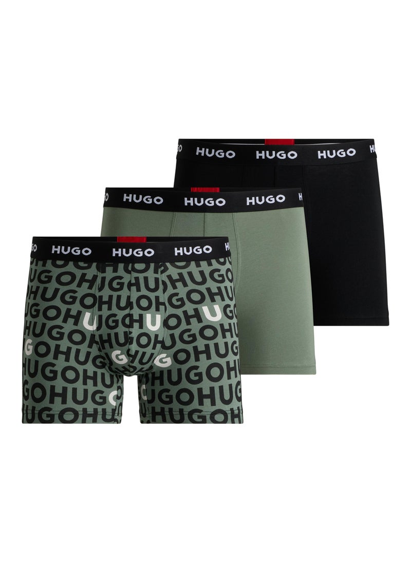 Three-pack of stretch-cotton boxer briefs with logos