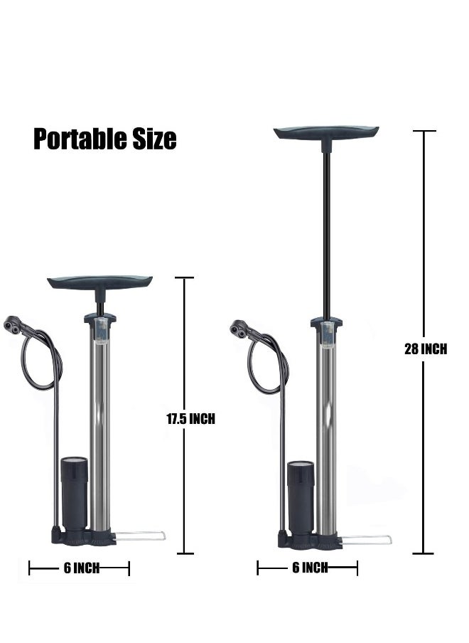 Bike Pump Portable, Ball Pump Inflator Bicycle Floor Pump with high Pressure Buffer Easiest use with Both Presta and Schrader Bicycle Pump Valves-160Psi Max