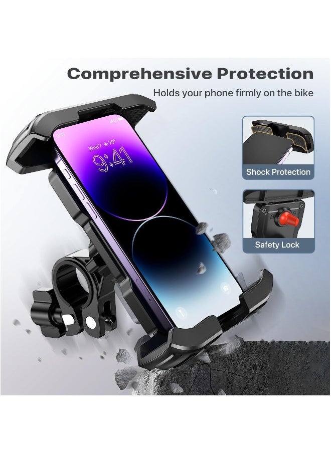 Bike Phone Holder Handlebar, Motorcycle Phone Mount, One-Touch Locking Bike Phone Holder Handlebar, Compatible with iPhone Samsung Google and All 4.7''-6.8'' Phones