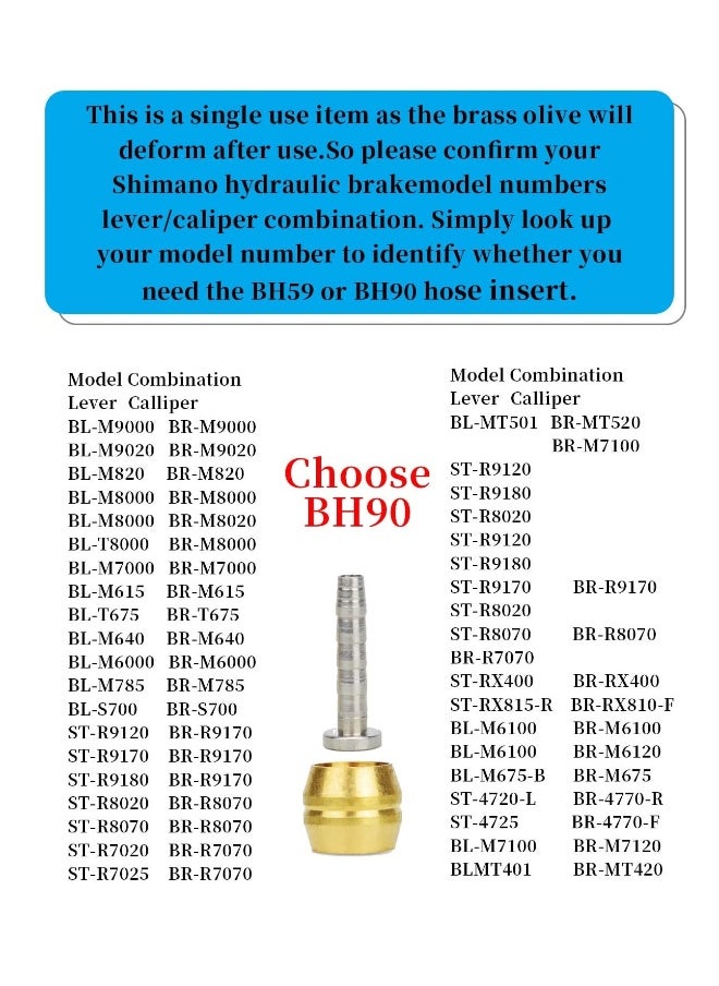 14 PCS BH90 Brake Olive and Barb, Brake brass olive and steel Connecting Insert kit, for Shimano Mountain Bike Bicycle, BH90 Avid Sram Bike, Hydraulic Disc Brake Hose BH90
