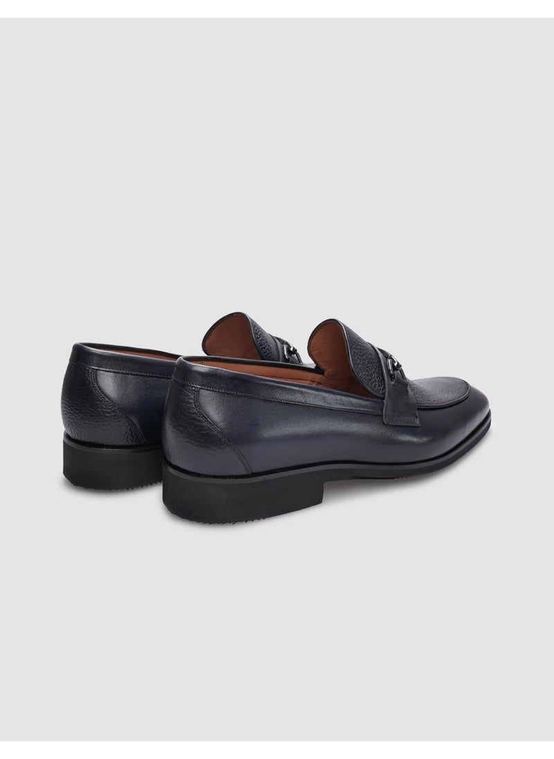 Genuine Leather Navy Blue Buckle Men's Classic Shoes