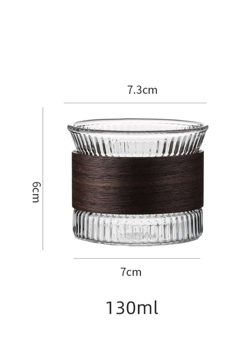 6Pcs Vertical Wood Ring Insulated Coffee Cup, Glass Water Mug, Wide Mouth Reusable Cups, Glass Teacups,Suitable for Latte Cappuccino, Tea Mugs, Milk,Hot and Cold Drinks.