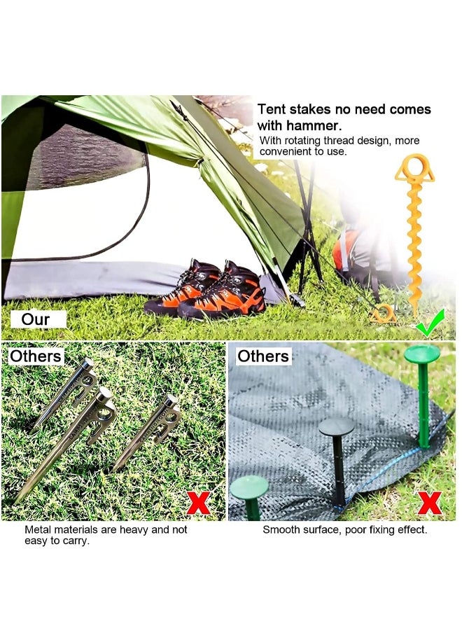 4 Pieces yellow Canopy Stakes Tent Pegs, Screw Spiral Tent Ground Anchor Stakes, Heavy Duty Screw Shape Ground Anchor Nail for Camping, Sandbeach, Rain Tarps, and Hiking.