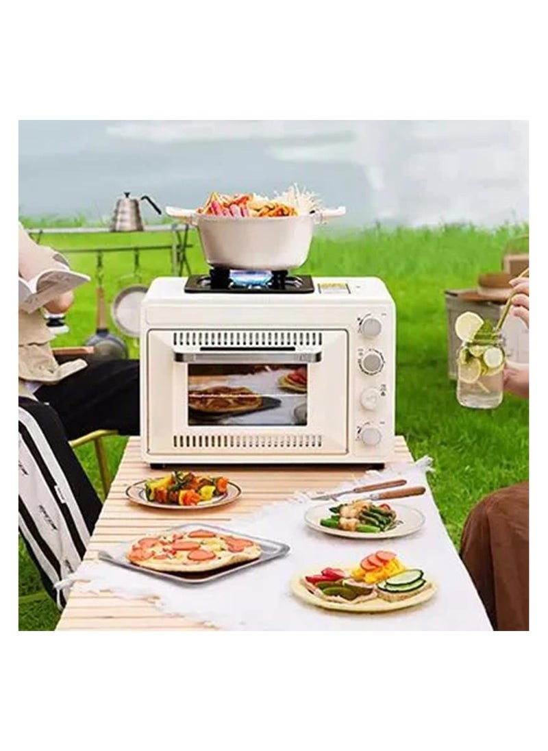 Outdoor Gas Camp Oven Portable with Burner Camping Stove Gas, 25L Multifunctional Large Capacity Insulated Oven Box Stainless Steel for Baking, Pizza, Toast, Boil, Fry, Cook