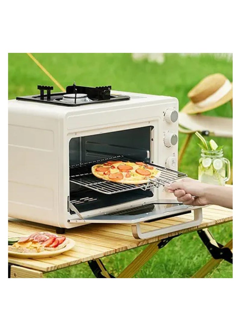 Outdoor Gas Camp Oven Portable with Burner Camping Stove Gas, 25L Multifunctional Large Capacity Insulated Oven Box Stainless Steel for Baking, Pizza, Toast, Boil, Fry, Cook