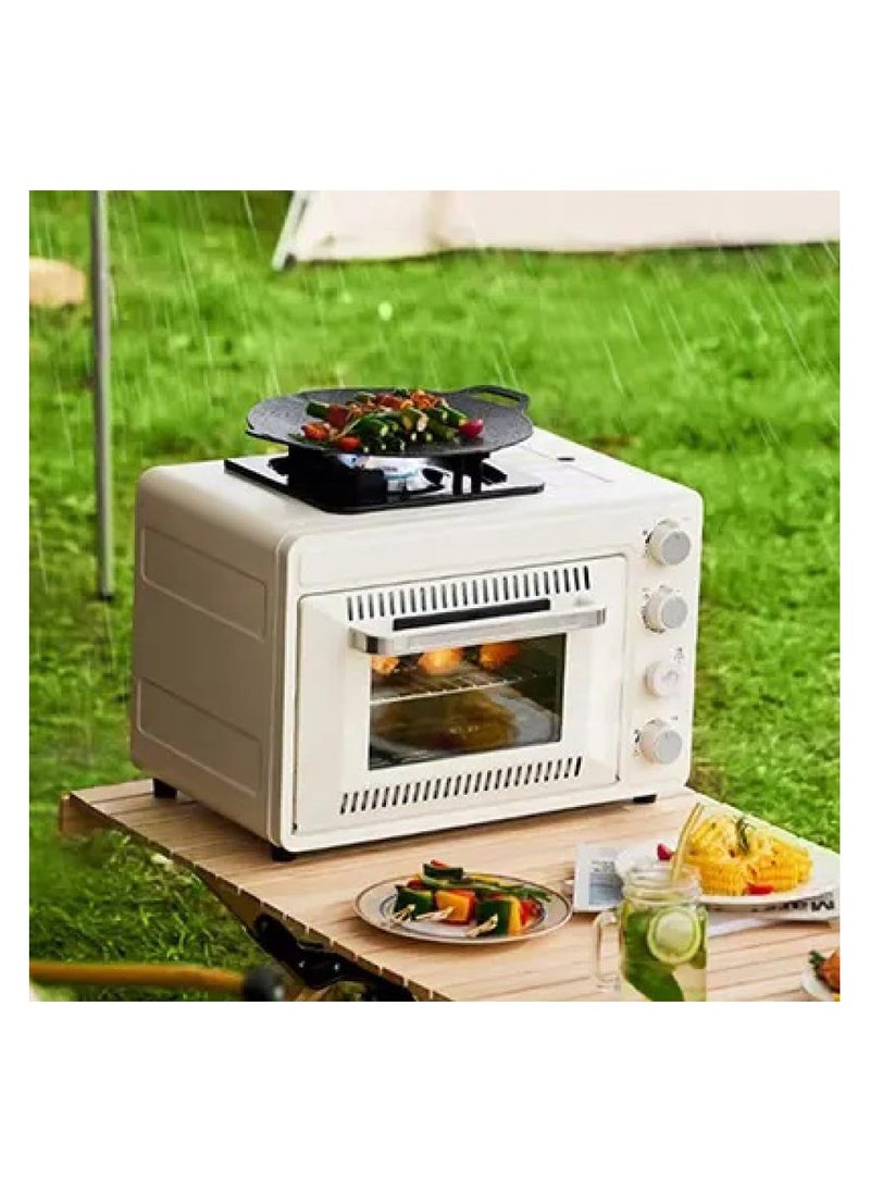 Outdoor Gas Camp Oven Portable with Burner Camping Stove Gas, 25L Multifunctional Large Capacity Insulated Oven Box Stainless Steel for Baking, Pizza, Toast, Boil, Fry, Cook