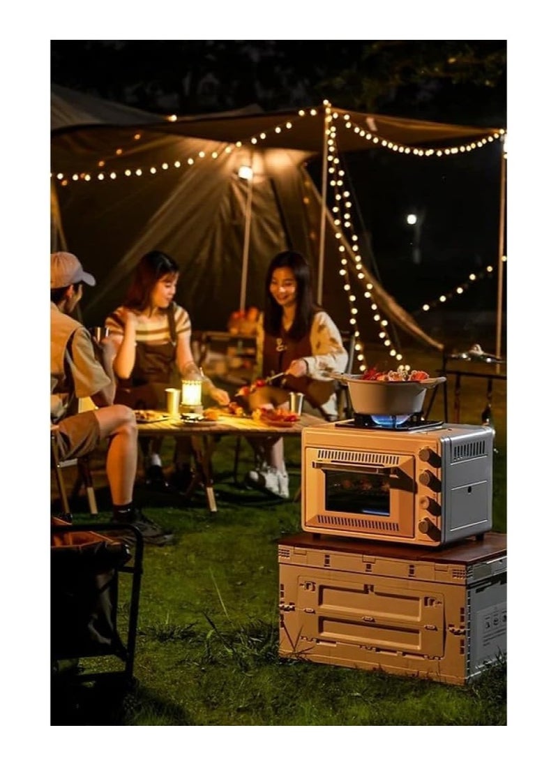 Outdoor Gas Camp Oven Portable with Burner Camping Stove Gas, 25L Multifunctional Large Capacity Insulated Oven Box Stainless Steel for Baking, Pizza, Toast, Boil, Fry, Cook