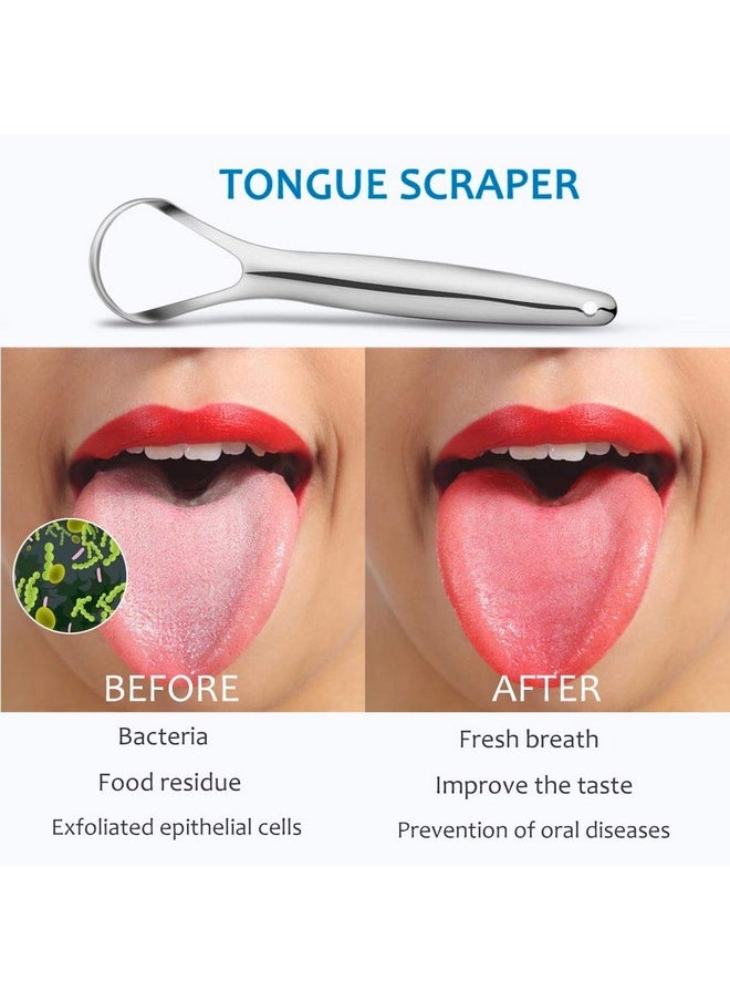 2-Pack Tongue Scraper, 100% Useful Surgical Stainless Steel Tongue Cleaner For Both Adults And Kids, Professional Reduce Bad Breath Metal Tongue Scrapers, Help Your Oral Hygiene (With 2 Cases)